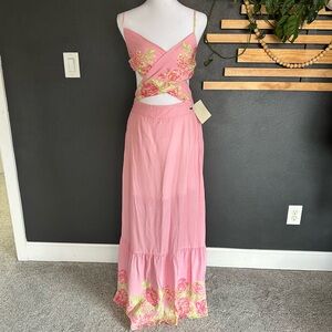 Maaji Pink Floral Wrap Cutout Maxi Dress Boho Resort M NWT